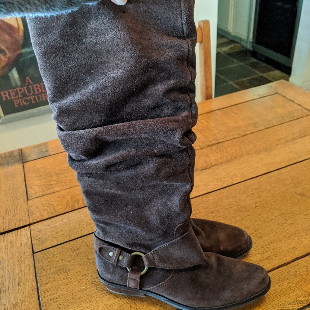 Franco Sarto suede slouchy harness boots Elena Gilbert boot